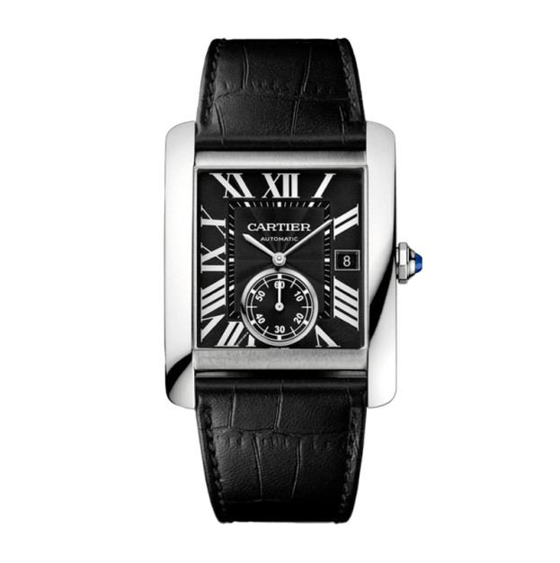 Cartier Tank MC Stainless Steel Dial Black Leather