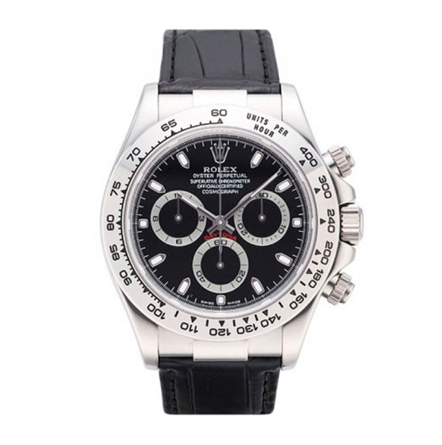 Rolex Cosmograph Daytona 40mm White Gold Leather Black