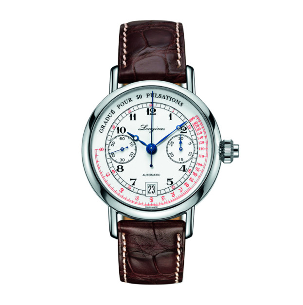 Longines Pulsometer Chronograph 38mm Dial White Leather