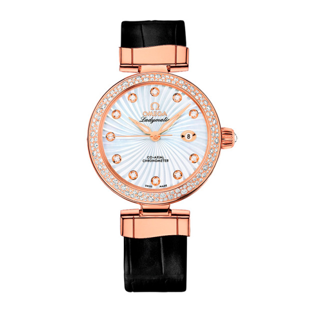 Omega De Ville Ladymatic 34mm Diamond Bezel Black Leather